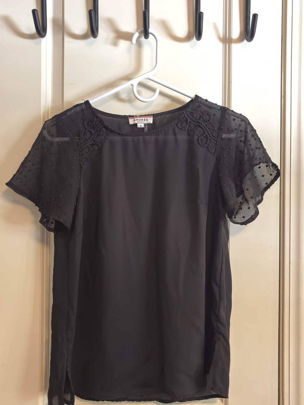 Andree Black Sheer Dot Sleeve Blouse